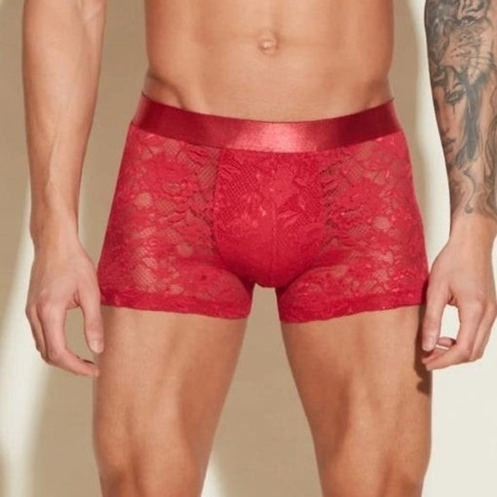 Cosabella Luxury Italian Men's Lace Trunks Designer Underwear Mystic Red
